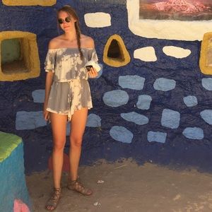 Sullivan Tie Dye Off The Shoulder Ruffle Romper